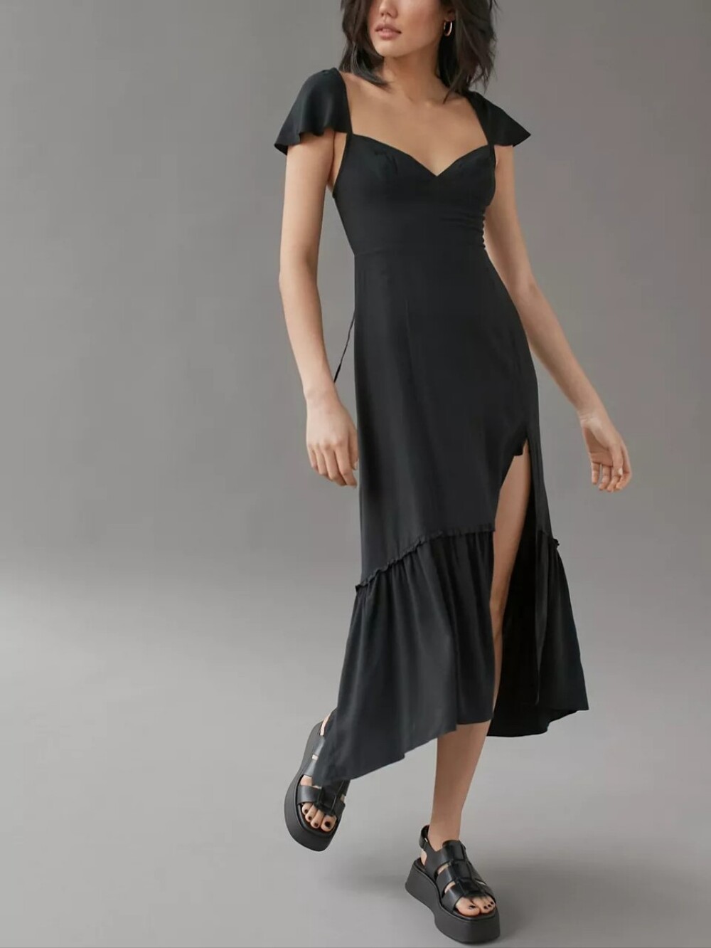 Urban Outfitters Siren Strappy Back Midi Dress Black Sz L NWOT